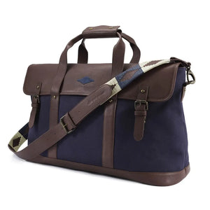 Escapada Holdall Travel Bag - Brown Leather & Navy Canvas w/Navy Stitching by Pampeano Accessories Pampeano   