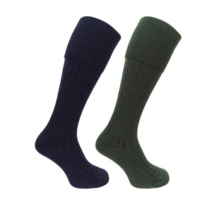 1902 Plain Turnover Top Stockings Twin Pack - Dark Olive/Navy by Hoggs of Fife Accessories Hoggs of Fife   