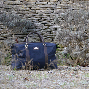Caballero Large Travel Bag - Brown Leather & Navy Canvas w/ Cream Stitching by Pampeano Accessories Pampeano   