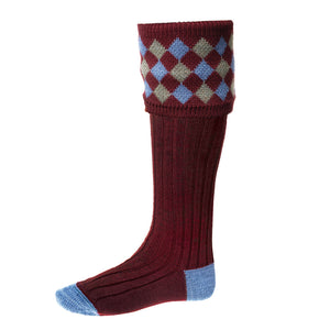 Chequers Socks - Burgundy by House of Cheviot Accessories House of Cheviot   