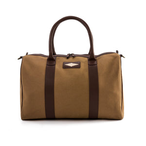 Varon Small Travel Bag - Brown Leather & Khaki Canvas w/ Cream Stitching by Pampeano Accessories Pampeano   