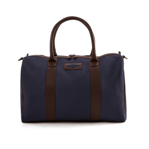 Varon Small Travel Bag - Brown Leather & Navy Canvas w/ Navy Stitching by Pampeano Accessories Pampeano   
