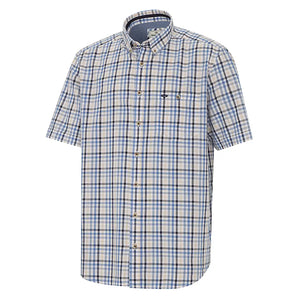 Aberdour Short Sleeve Checked Shirt - Blue/Corn Check by Hoggs of Fife Shirts Hoggs of Fife   