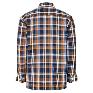 Arran Micro Fleece Lined 100% Cotton Shirt - Navy/Brown Check by Hoggs of Fife Shirts Hoggs of Fife   