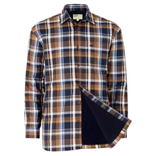 Arran Micro Fleece Lined 100% Cotton Shirt - Navy/Brown Check by Hoggs of Fife Shirts Hoggs of Fife   