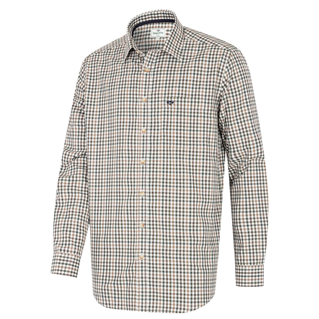 Garvock Cotton Twill Herringbone Check Shirt - Brown/Green Check by Hoggs of Fife Shirts Hoggs of Fife   
