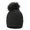 Knitted Fur Pom Pom Hat Black by Jayley
