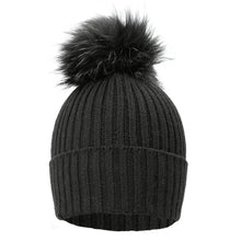 Knitted Fur Pom Pom Hat Black by Jayley Accessories Jayley   