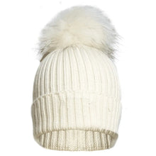 Knitted Fur Pom Pom Hat Cream by Jayley Accessories Jayley   