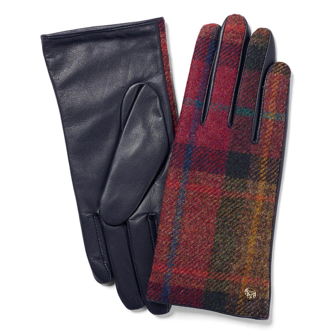 Ladies British Wool/Leather Country Gloves - Navy/Pink by Failsworth Accessories Failsworth   
