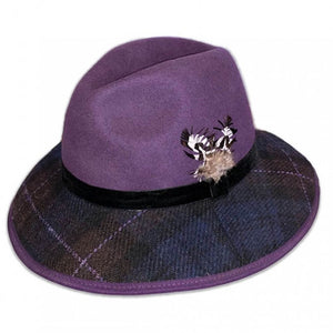 Ladies Harris Tweed Wool Fedora Hat Purple by Failsworth Accessories Failsworth   