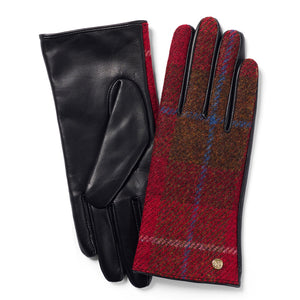 Ladies Harris Tweed & Leather Country Gloves - Black/Red by Failsworth Accessories Failsworth   