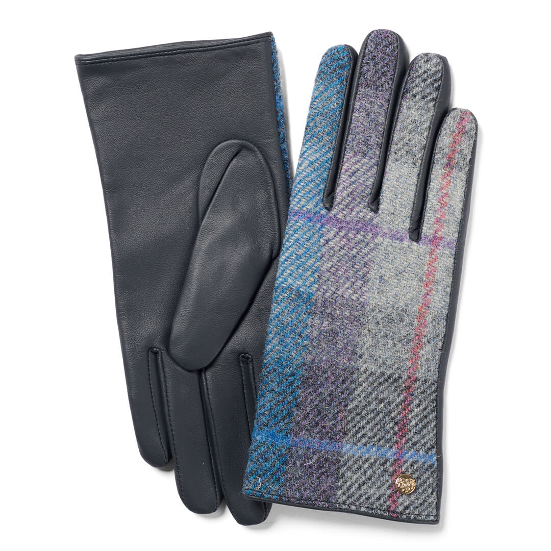 Ladies Harris Tweed & Leather Country Gloves - Grey by Failsworth Accessories Failsworth   