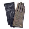 Ladies Harris Tweed & Leather Country Gloves - Navy/Brown by Failsworth