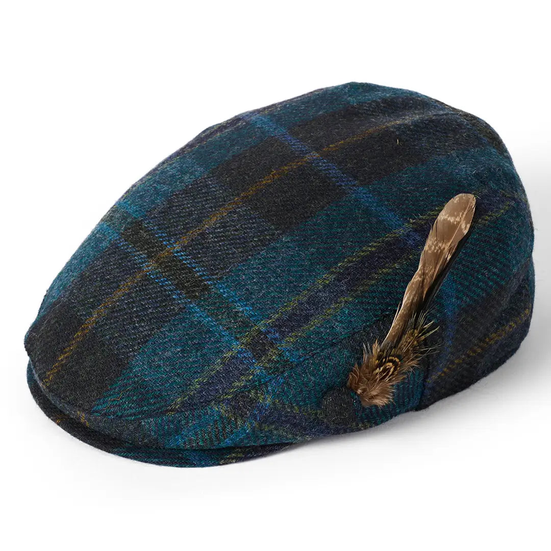 Classic Ladies Tweed Flat Cap with Feather British Wool by Failsworth