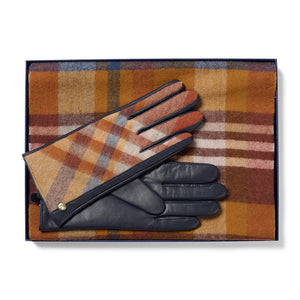 Lambswool Scarf & Leather Gloves Gift Set - Ginger/Grey by Failsworth Accessories Failsworth   