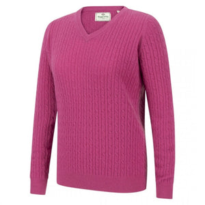 Lauder Ladies Cable Pullover Cerise by Hoggs of Fife Knitwear Hoggs of Fife   