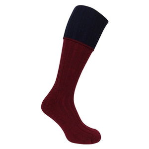 1901 Contrast Turnover Top Stockings - Burgundy/Navy by Hoggs of Fife Accessories Hoggs of Fife   