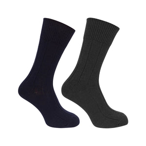 1906 Brogue Merino Country Socks Twin Pack - Navy/Grey by Hoggs of Fife Accessories Hoggs of Fife   