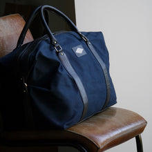 Caballero Large Travel Bag - Brown Leather & Navy Canvas w/ Cream Stitching by Pampeano Accessories Pampeano   