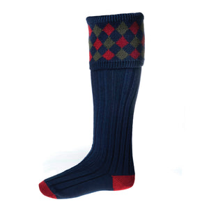 Chequers Socks - Navy by House of Cheviot Accessories House of Cheviot   