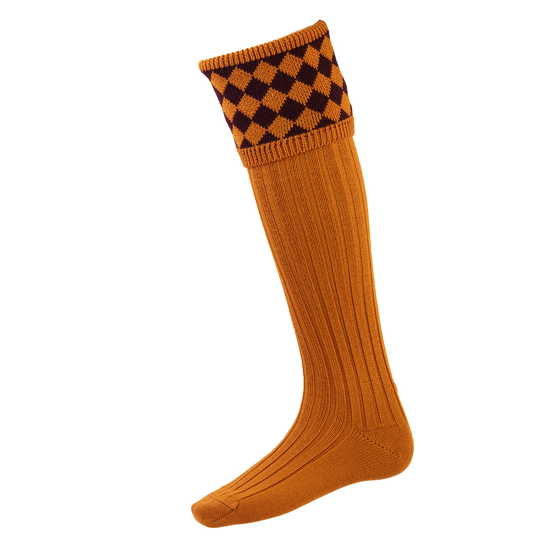 Chessboard Sock - Ochre by House of Cheviot Accessories House of Cheviot   