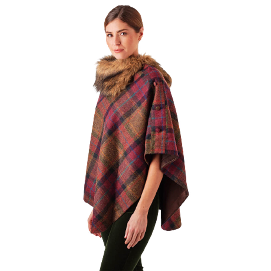 British Wool Cape with Fur Collar Pink Tweed by Failsworth Jackets & Coats Failsworth   