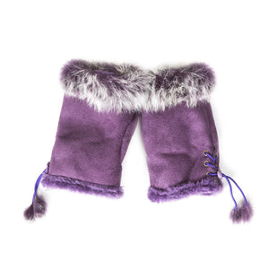 Fur Lined Fingerless Mittens Purple by Jayley Accessories Jayley   