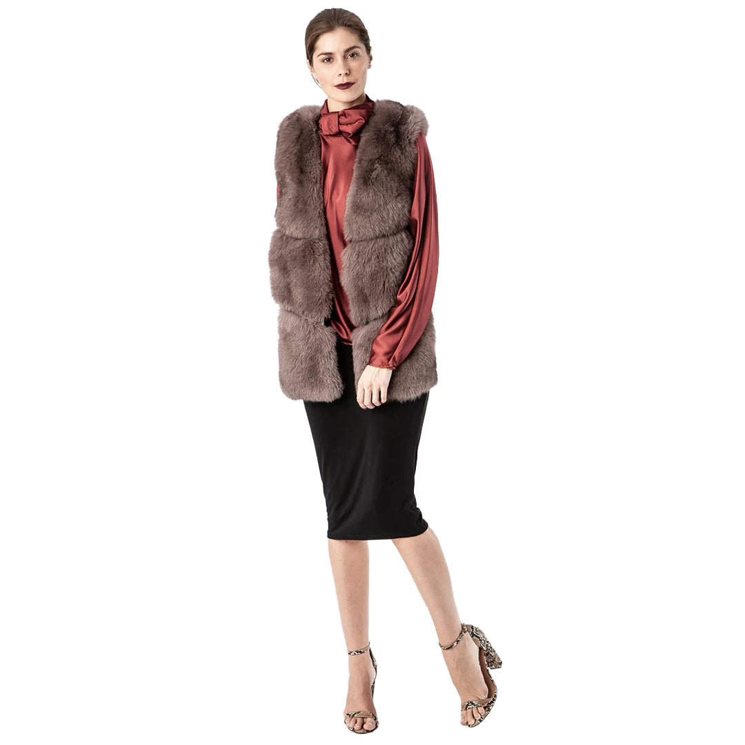 Luxury Fox Fur Gilet Mocha by Jayley Waistcoats & Gilets Jayley   