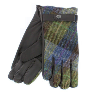 Ladies Harris Tweed/Leather Country Gloves Purple by Failsworth Accessories Failsworth   