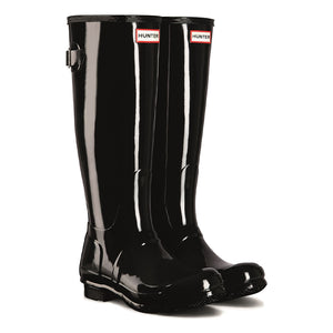 Tall Back Adjustable Gloss Wellington Boots - Black by Hunter Footwear Hunter   
