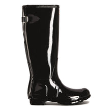 Tall Back Adjustable Gloss Wellington Boots - Black by Hunter Footwear Hunter   