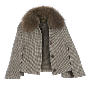 Tweed Fox Fur Cape Jacket by Jayley Jackets & Coats Jayley   